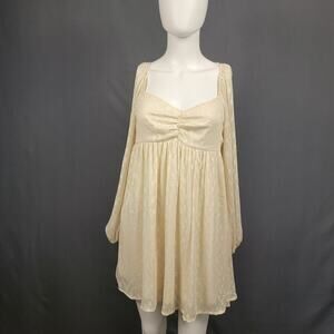 Audrey Parks Cream Mini Dress M Sheer Dot Tie Back Romanticcore